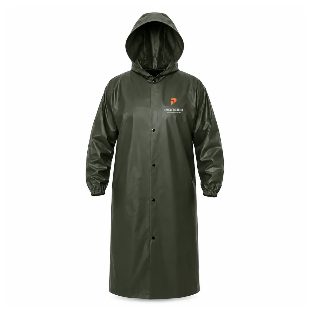 imagem do produto Capa de Chuva PVC Pioneira Verde Militar Refletiva Com Botão E Capuz
