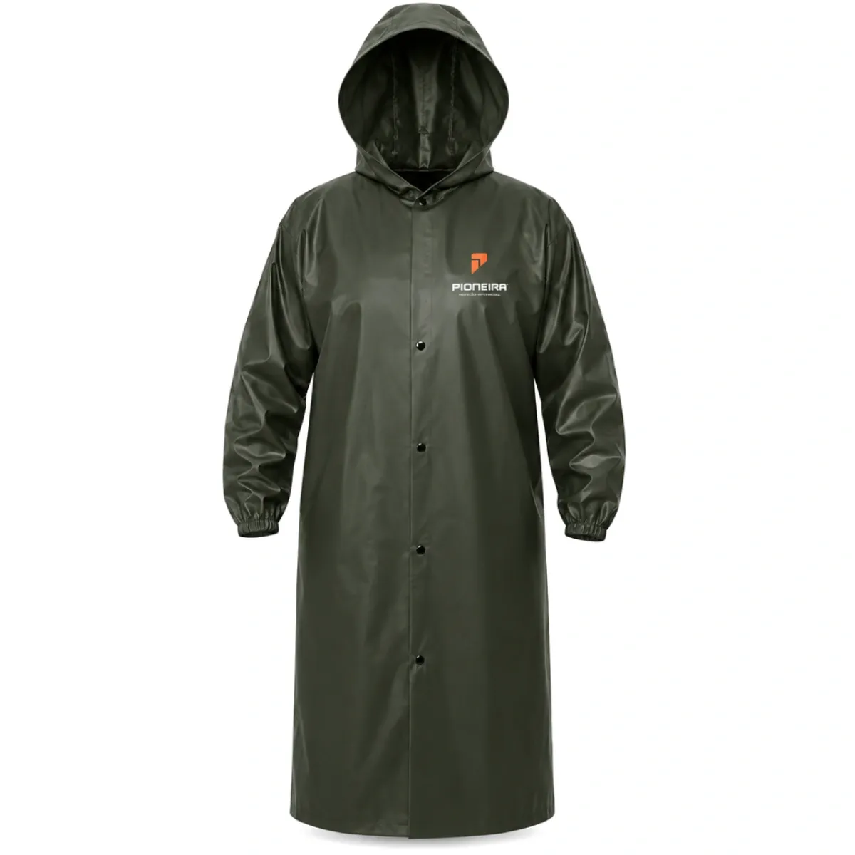 imagem do produto Capa de Chuva Longa Pioneira 3602 PVC Botão Verde Militar com Capuz e Refletivo CA 53204