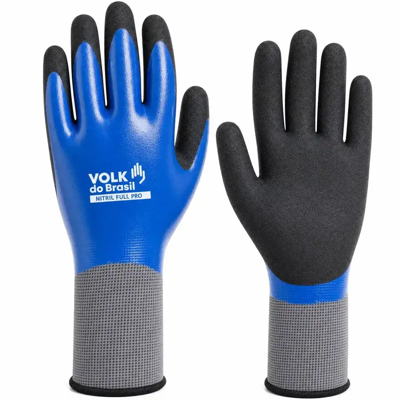 imagem do produto Luva Volk Nitril Full Pro Azul Preto Banho Nitrílico Total Mecânica Térmica e Peças Oleadas CA 50745