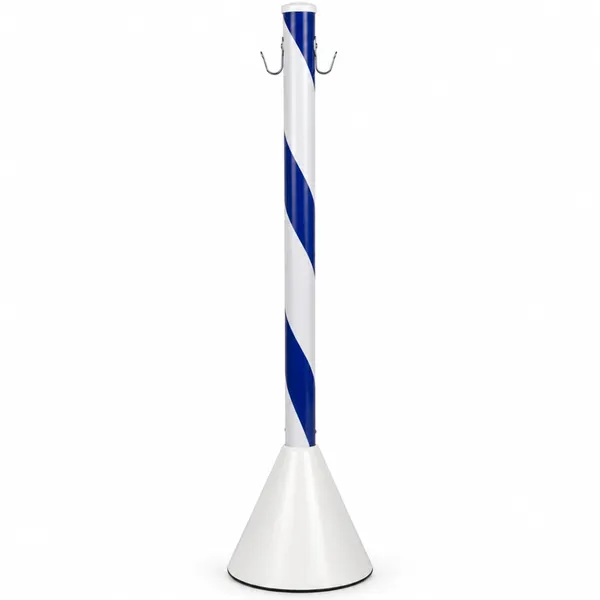 imagem do produto Pedestal de Sinalização 90cm Zebrado Branco e Azul com Base em Concreto e Gancho Metálico