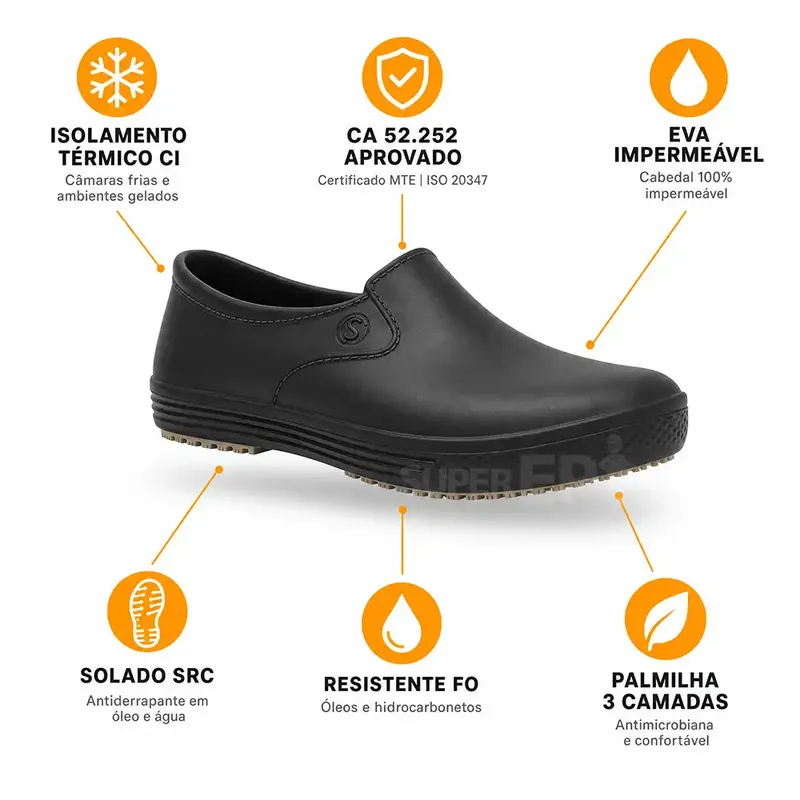 Calçado Ocupacional Sticky Breeze Preto CA 52252 | Super EPI